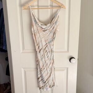 Surf Gypsy Cream and Tan Tie-Dye Midi Dress